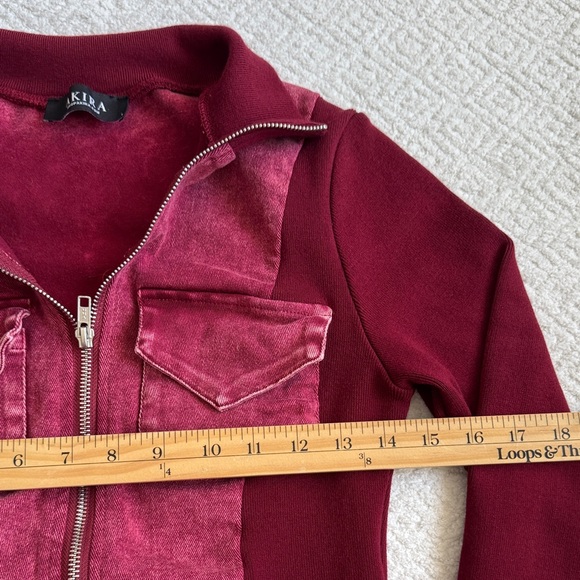 AKIRA Kim burgundy zip up jacket Sz L - Picture 4 of 7